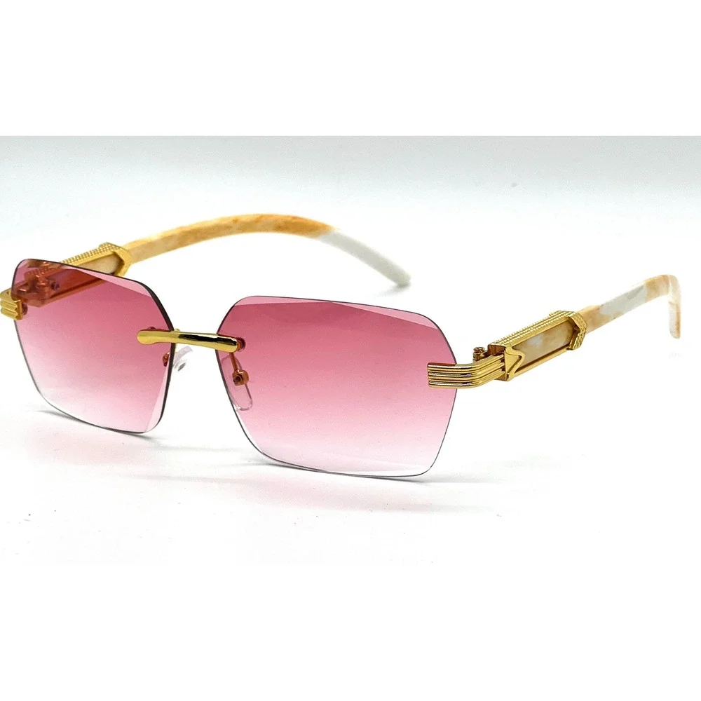 Women Sunglasses Gold Marble Frame Pink Gradient Lens UV400 Lady's Driving Gafas